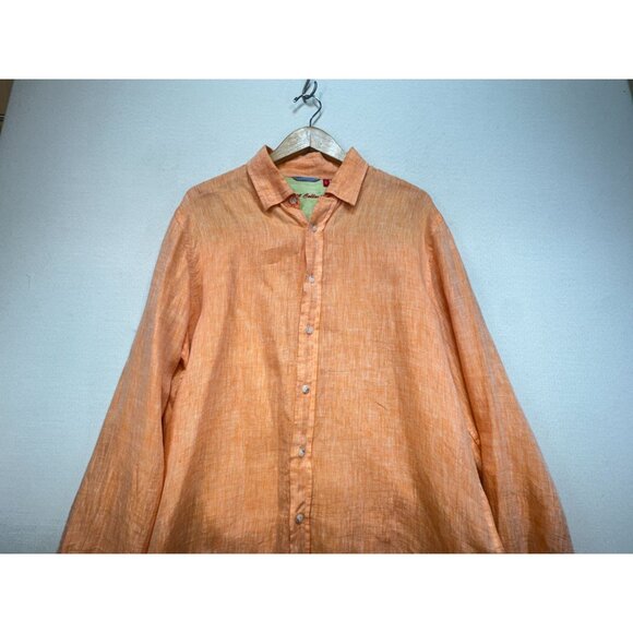 Report Collection Mens Button Down Linen Shirt Long Sleeve Stretch Size L Orange - Picture 6 of 14